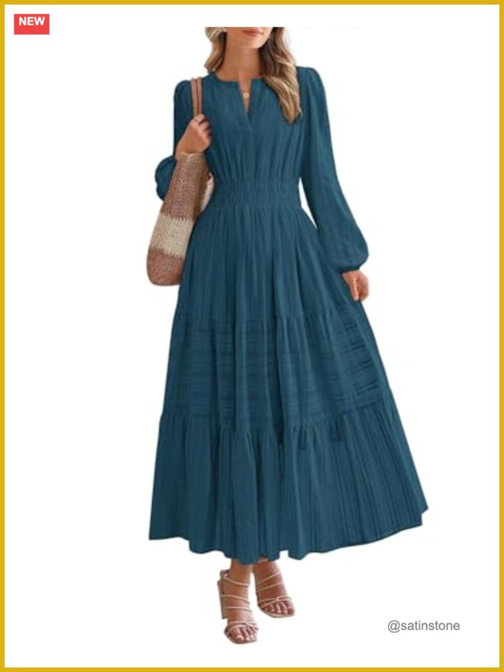 Women's Long Sleeve Maxi Dress with Pockets V-Neck Flowy Wedding Guest